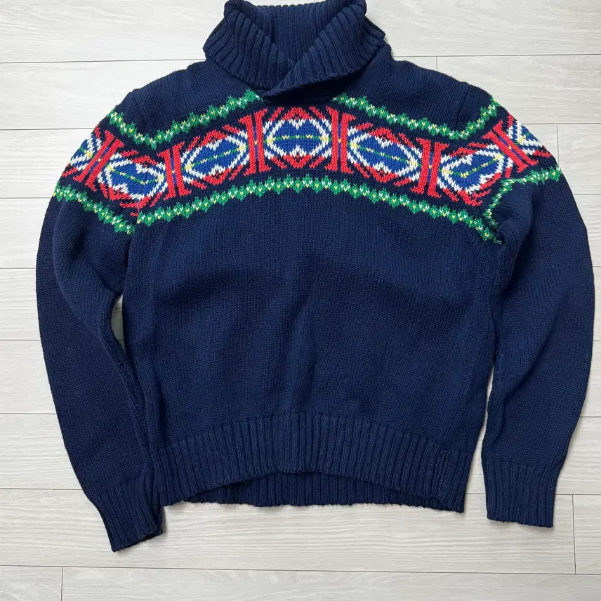 [BUNJANG] Polo Nordic Pattern Shawl Collar Knit Sweater / 폴로 숄칼라 노르딕패턴 긴팔 니트