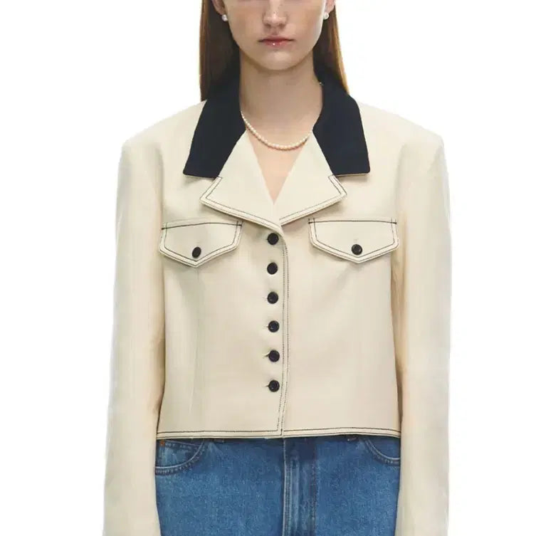 [BUNJANG] GROVE Cornell Jacket Ivory Navy / 그로브 코넬자켓 아이보리네이비