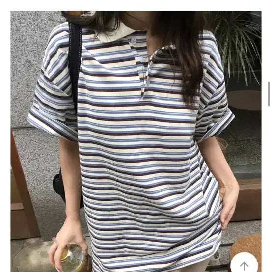 [BUNJANG] Striped Rugby Short Sleeve T-shirt / 럭비 카라 스트라이프 반팔 티셔츠