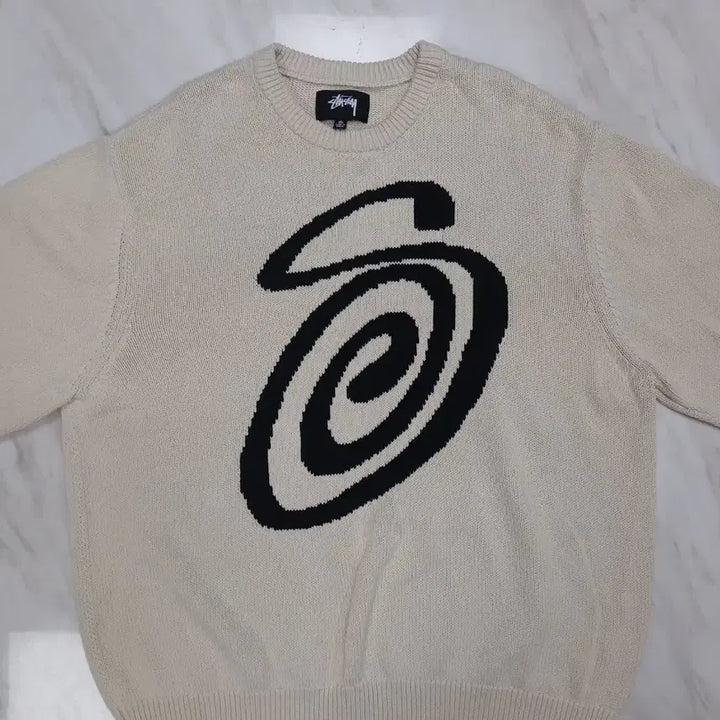 [BUNJANG] Stussy S Curly Knit Beige XL / [새상품급] 스투시 S 에스 컬리 남성 여성공용 긴팔 니트 베이지 XL