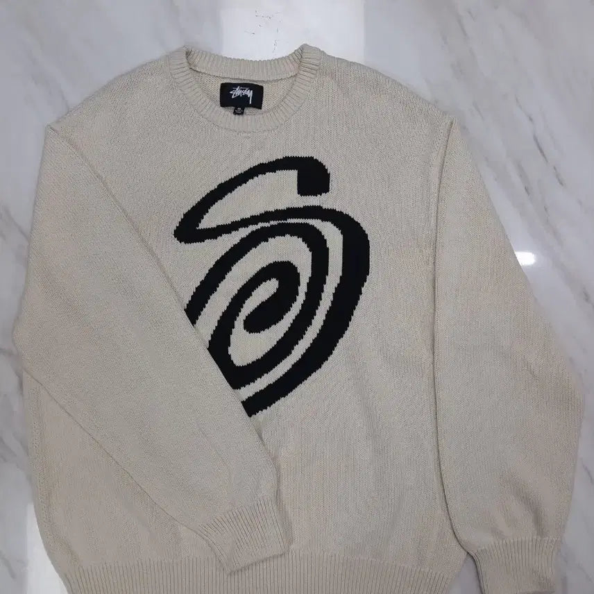 [BUNJANG] Stussy S Curly Knit Beige XL / [새상품급] 스투시 S 에스 컬리 남성 여성공용 긴팔 니트 베이지 XL