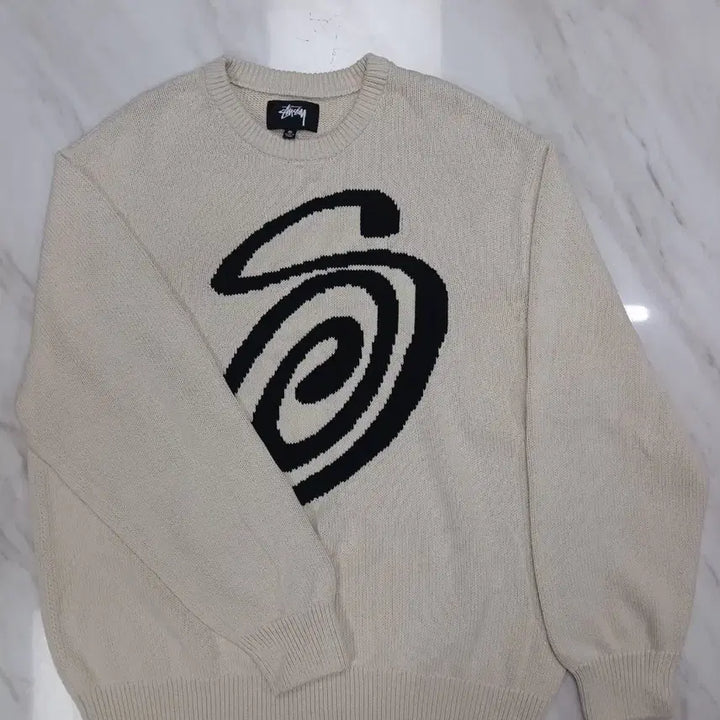 [BUNJANG] Stussy S Curly Knit Beige XL / [새상품급] 스투시 S 에스 컬리 남성 여성공용 긴팔 니트 베이지 XL