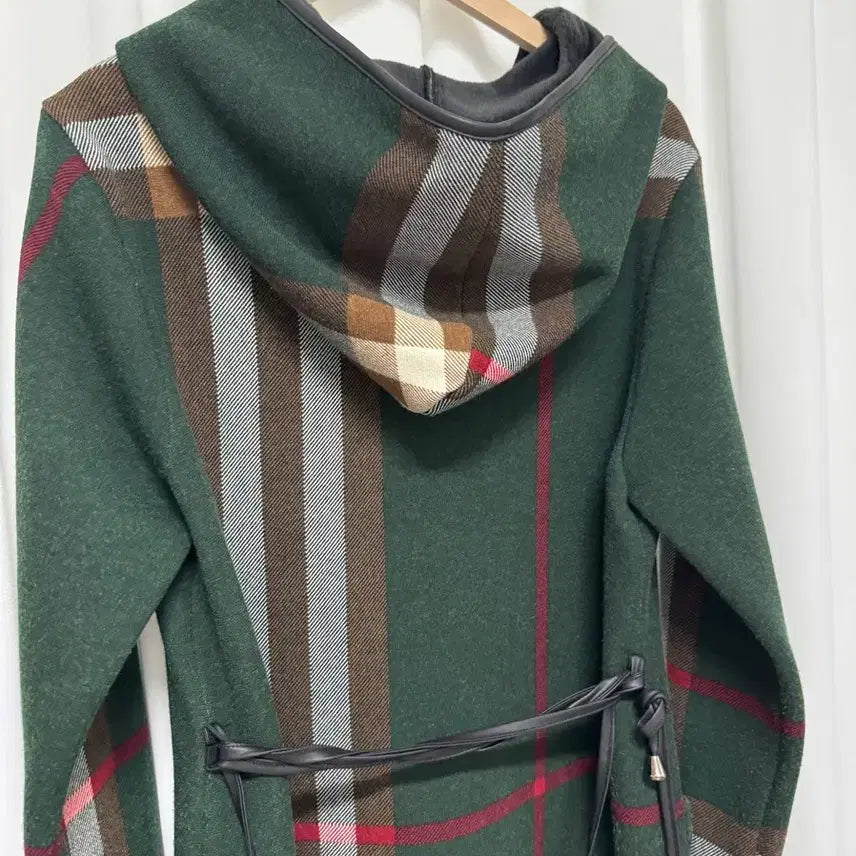 [BUNJANG] Unisex Check Pattern Hooded Long Coat / 체크패턴 후드 롱 코트