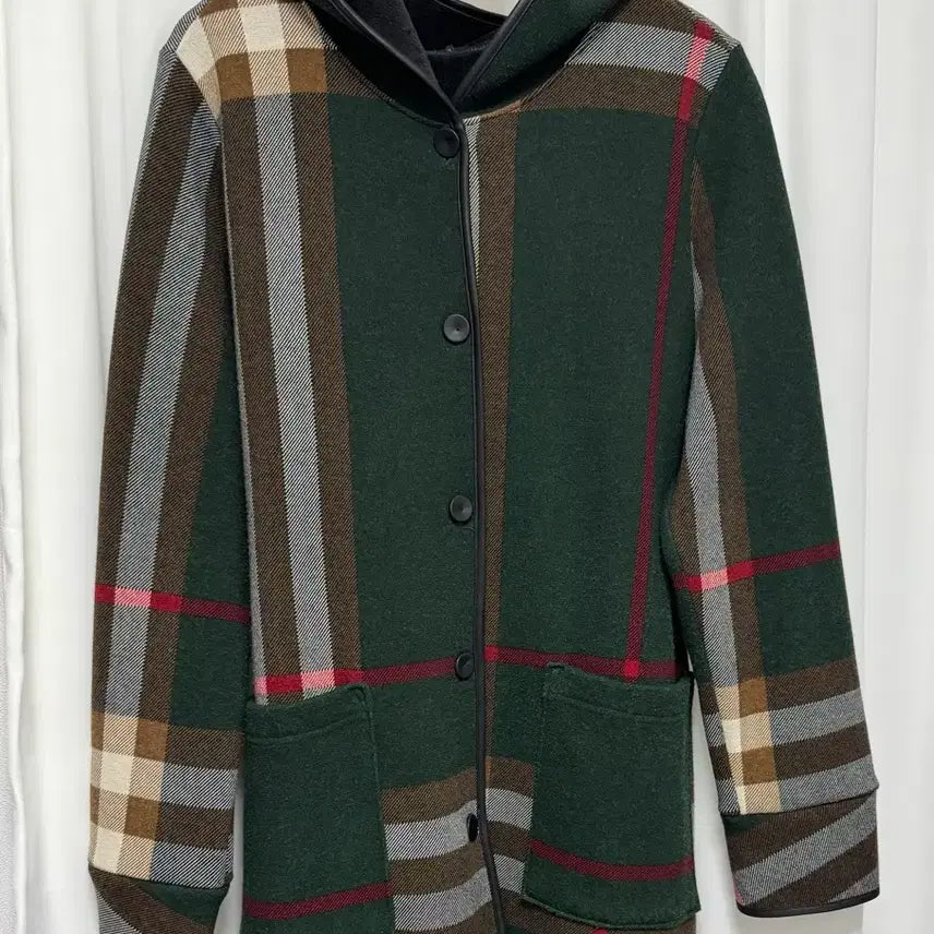 [BUNJANG] Unisex Check Pattern Hooded Long Coat / 체크패턴 후드 롱 코트