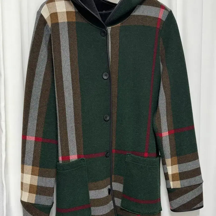 [BUNJANG] Unisex Check Pattern Hooded Long Coat / 체크패턴 후드 롱 코트