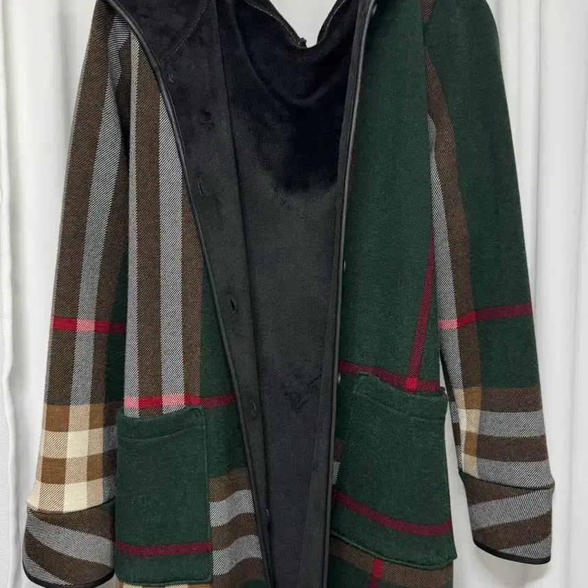 [BUNJANG] Unisex Check Pattern Hooded Long Coat / 체크패턴 후드 롱 코트