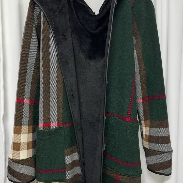 [BUNJANG] Unisex Check Pattern Hooded Long Coat / 체크패턴 후드 롱 코트