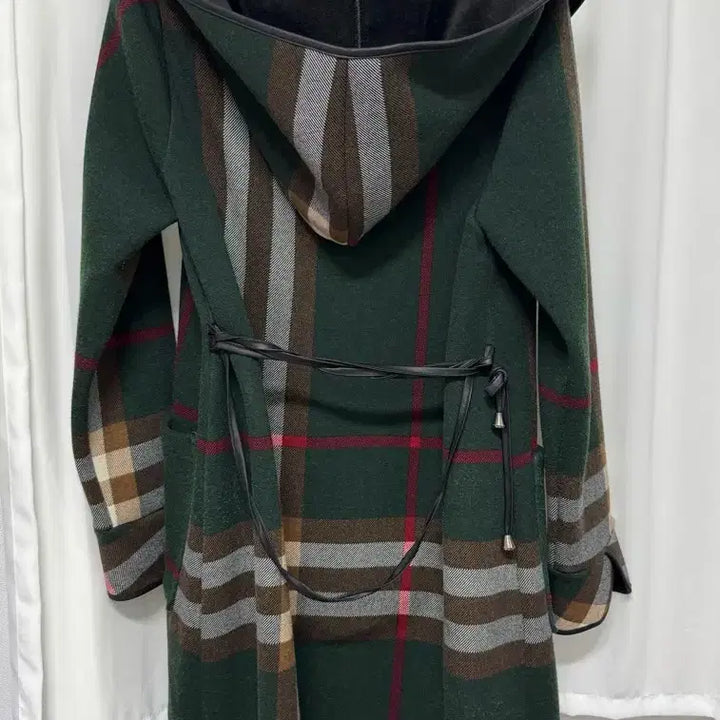 [BUNJANG] Unisex Check Pattern Hooded Long Coat / 체크패턴 후드 롱 코트