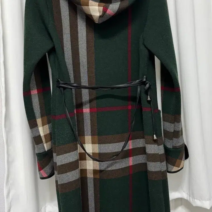 [BUNJANG] Unisex Check Pattern Hooded Long Coat / 체크패턴 후드 롱 코트