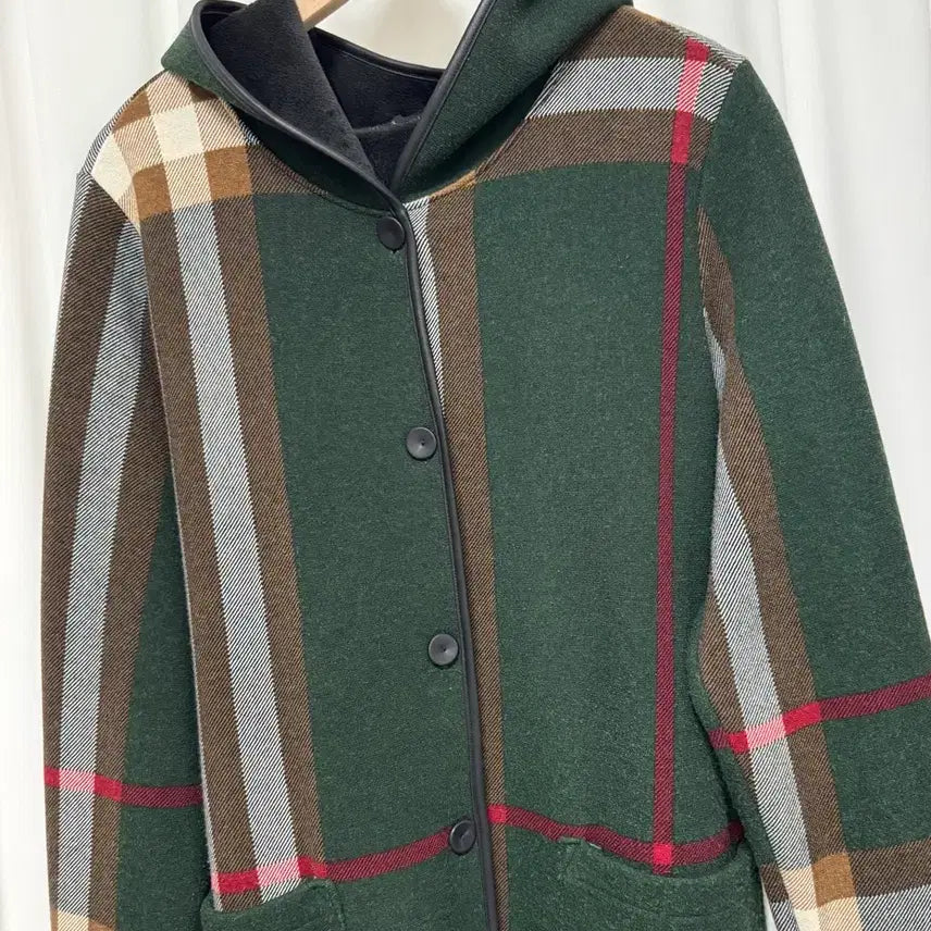 [BUNJANG] Unisex Check Pattern Hooded Long Coat / 체크패턴 후드 롱 코트