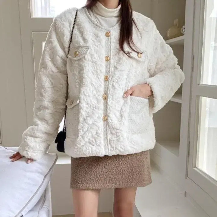 [BUNJANG] Tweed Poodle Jacket / 트위드 뽀글이 자켓 트위드코트 트위드자캣 청담동구매 뽀글이자켓 퍼자켓 퍼