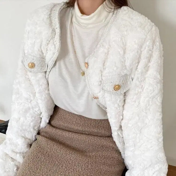 [BUNJANG] Tweed Poodle Jacket / 트위드 뽀글이 자켓 트위드코트 트위드자캣 청담동구매 뽀글이자켓 퍼자켓 퍼