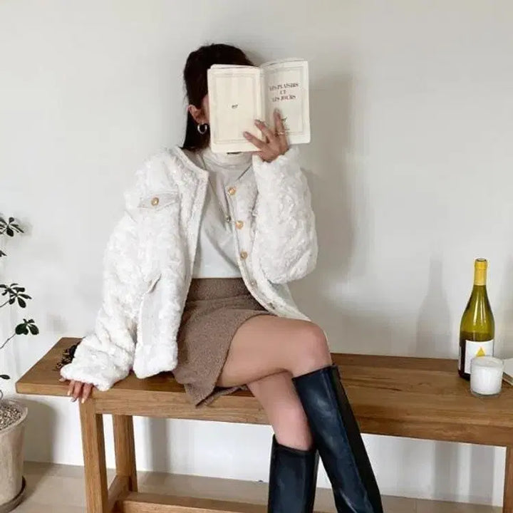 [BUNJANG] Tweed Poodle Jacket / 트위드 뽀글이 자켓 트위드코트 트위드자캣 청담동구매 뽀글이자켓 퍼자켓 퍼