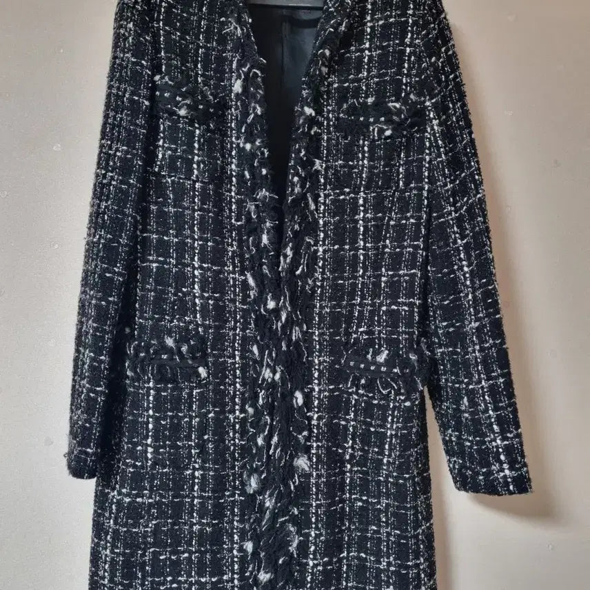 [BUNJANG] Cressong Black Tweed Long Jacket / 크레송 블랙 트위드 롱자켓