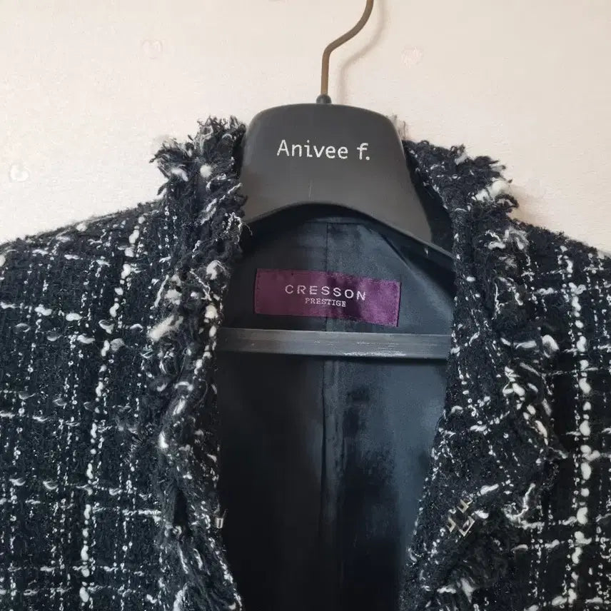 [BUNJANG] Cressong Black Tweed Long Jacket / 크레송 블랙 트위드 롱자켓