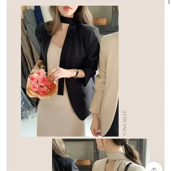 [BUNJANG] Attrangs Tie Set No Collar Jacket Black / 아뜨랑스 타이 세트 노카라 자켓 검정 새상품