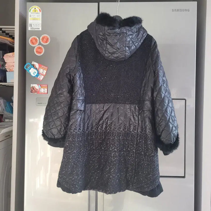 [BUNJANG] Sysmax Black Quilted Hooded Long Coat / 시스막스 렉스트리밍 블랙 퀼팅 후드 롱 코트