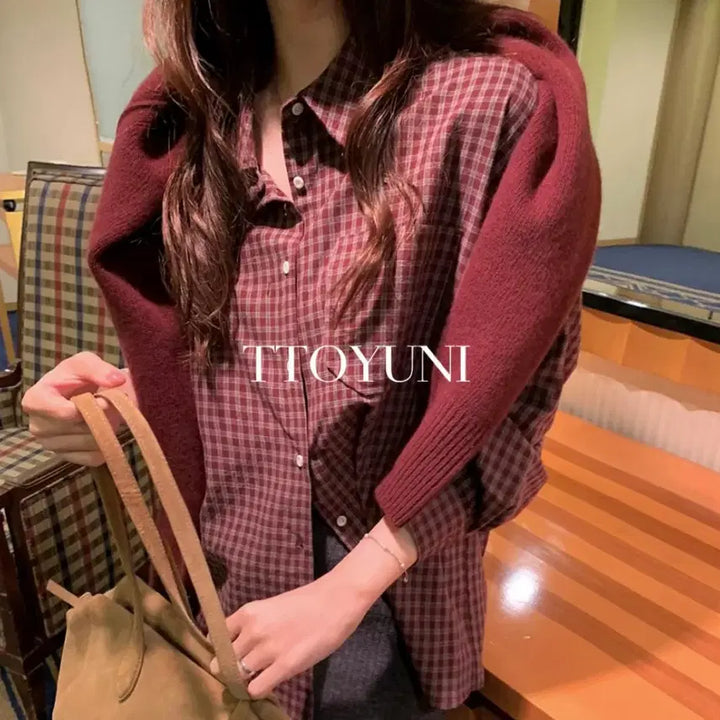 [BUNJANG] Pretty Young Thing Checkered Fleece Shirt (Navy) / 프리티영띵 체크 기모 셔츠 (네이비)