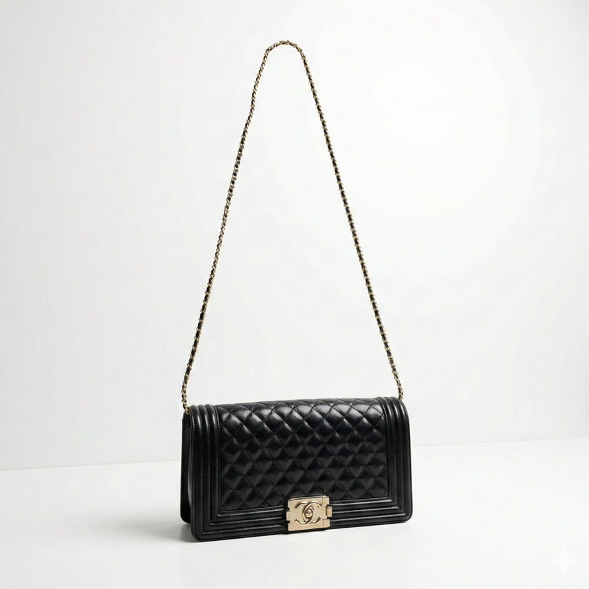 [BUNJANG] Chanel Boy Bag Large Black Patent Gold Hardware / 샤넬 보이백 라지 블랙 페이턴트 금장 22번대 한국명품감정원 감정완료