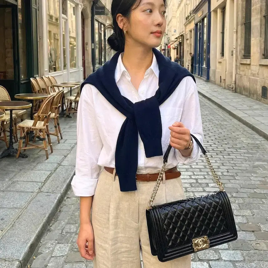 [BUNJANG] Chanel Boy Bag Large Black Patent Gold Hardware / 샤넬 보이백 라지 블랙 페이턴트 금장 22번대 한국명품감정원 감정완료