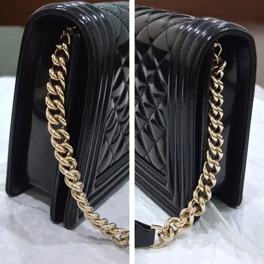 [BUNJANG] Chanel Boy Bag Large Black Patent Gold Hardware / 샤넬 보이백 라지 블랙 페이턴트 금장 22번대 한국명품감정원 감정완료