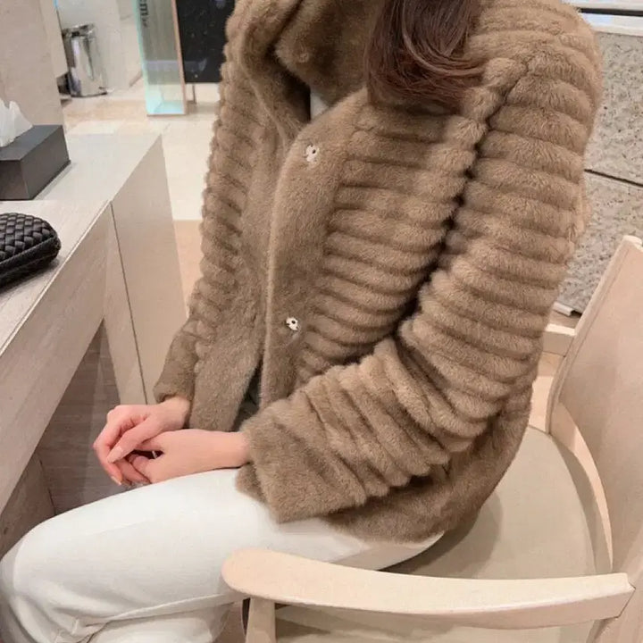 [BUNJANG] Brown Faux Fur Jacket / 퍼자켓 브라운