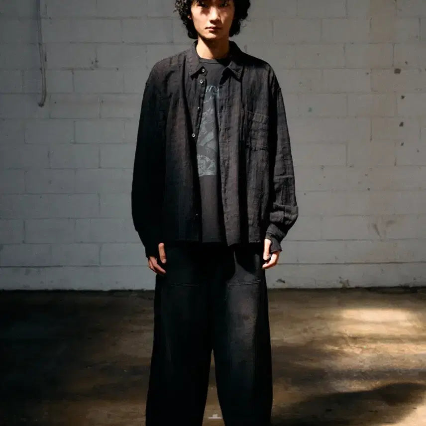 [BUNJANG] Hatching Room Stripe Classic Shirt - Black / [2] 해칭룸 거즈 스트라이프 클래식 셔츠 블랙