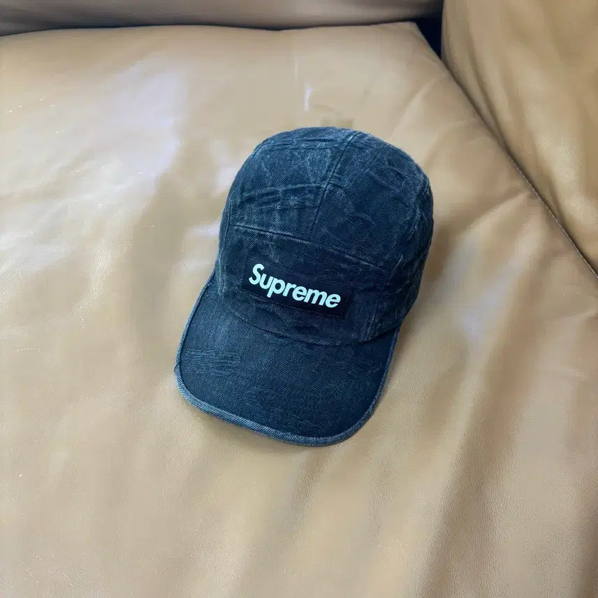 [BUNJANG] Supreme 21SS Frayed Denim Camp Cap Black / 슈프림 캠프캡 모자 박스로고 21SS 프레이드 데님 블랙