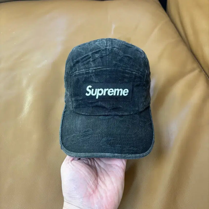 [BUNJANG] Supreme 21SS Frayed Denim Camp Cap Black / 슈프림 캠프캡 모자 박스로고 21SS 프레이드 데님 블랙