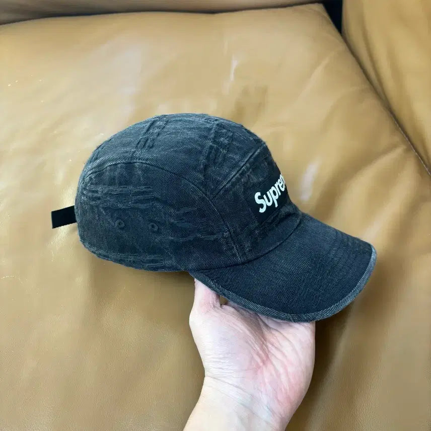 [BUNJANG] Supreme 21SS Frayed Denim Camp Cap Black / 슈프림 캠프캡 모자 박스로고 21SS 프레이드 데님 블랙