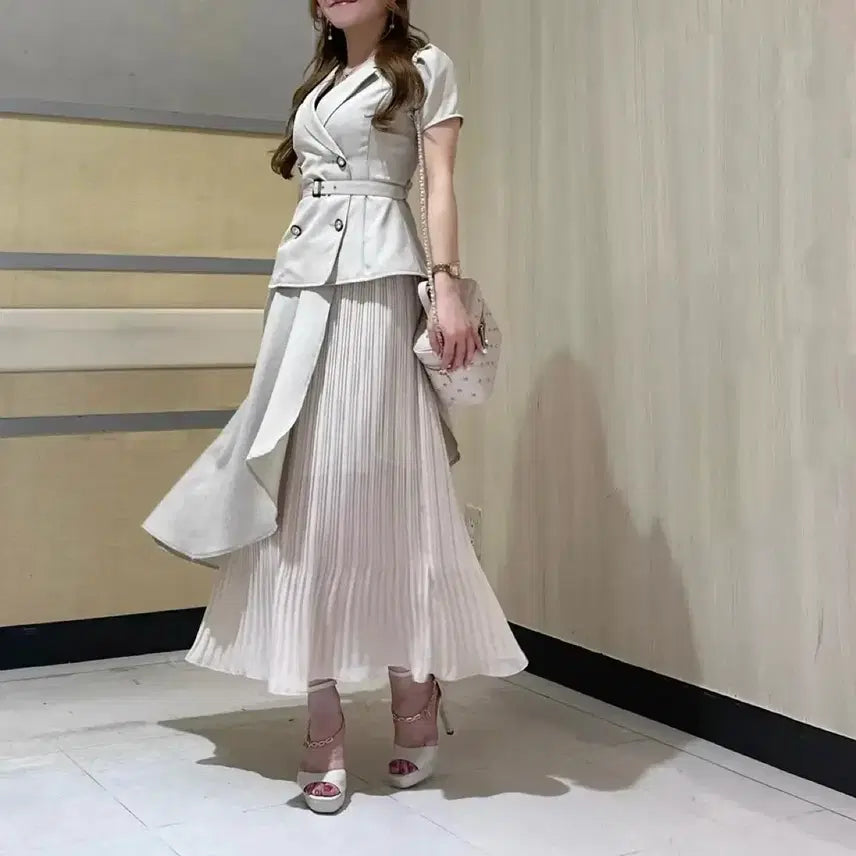 [SOLD OUT] 립서비스 재킷 레이어드 플리츠 원피스 그레일 grl 스나계 일브 일녀