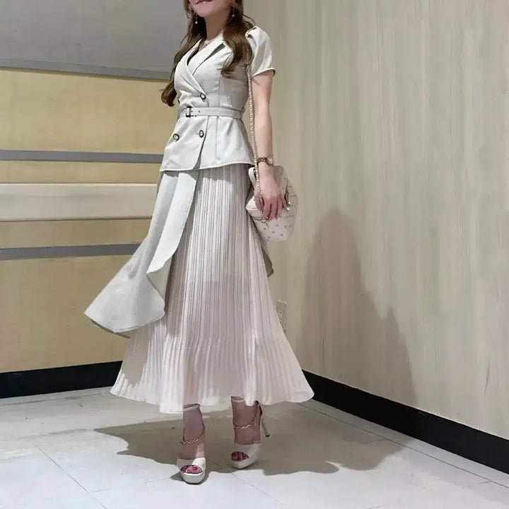 [SOLD OUT] 립서비스 재킷 레이어드 플리츠 원피스 그레일 grl 스나계 일브 일녀