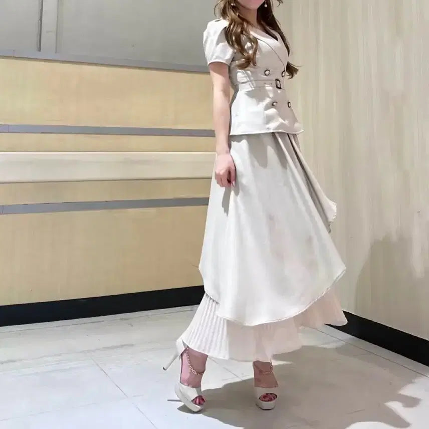 [SOLD OUT] 립서비스 재킷 레이어드 플리츠 원피스 그레일 grl 스나계 일브 일녀