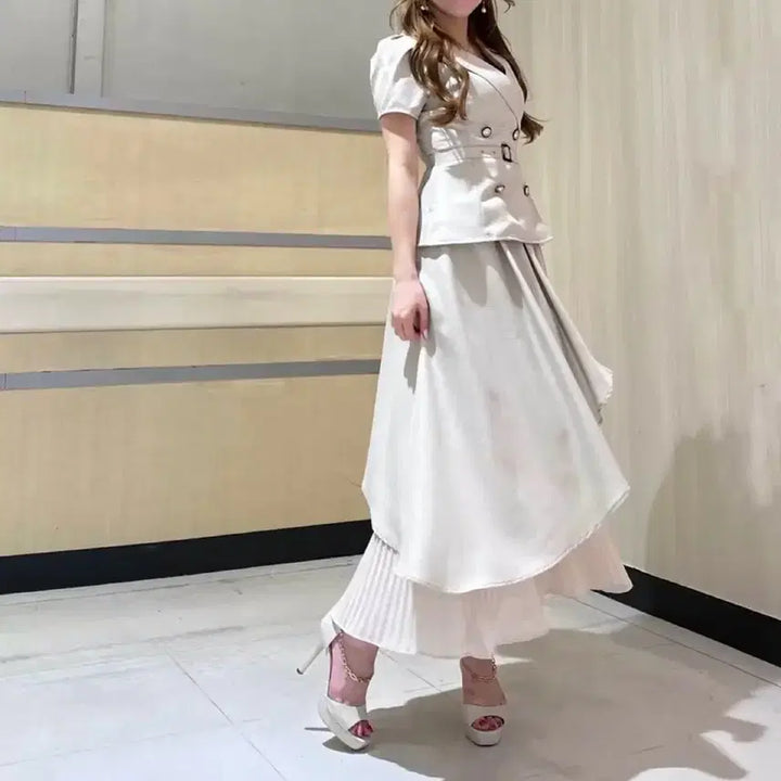 [SOLD OUT] 립서비스 재킷 레이어드 플리츠 원피스 그레일 grl 스나계 일브 일녀