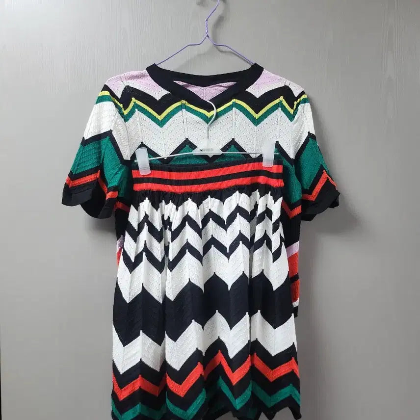 [BUNJANG] Colorful Zigzag Knit Two-Piece Set / 컬러풀 지그재그 니트 투피스 세트/M