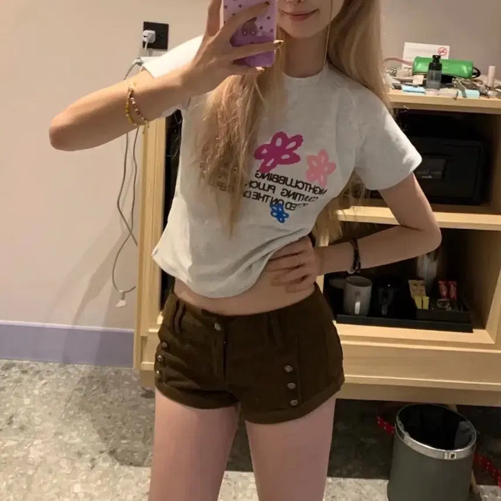 [BUNJANG] Y2K Brown Chocolate Short Pants / 라떼갸루 반바지 숏팬츠 퍼 단추 브라운 초코 y2k