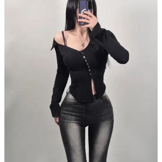 [BUNJANG] XERIF One Shoulder Shirt Top / XERIF 세리프 원숄더 셔츠탑 / 지그재그 에이블리 클라우드이모션