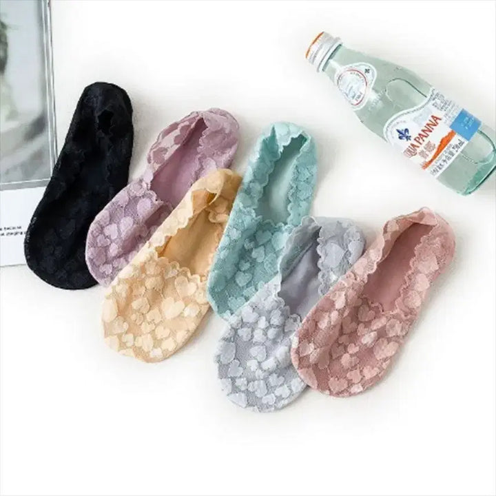 [BUNJANG] Heart Lace Ankle Socks (5-Piece Set) / 하트 레이스 덧신 5개세트