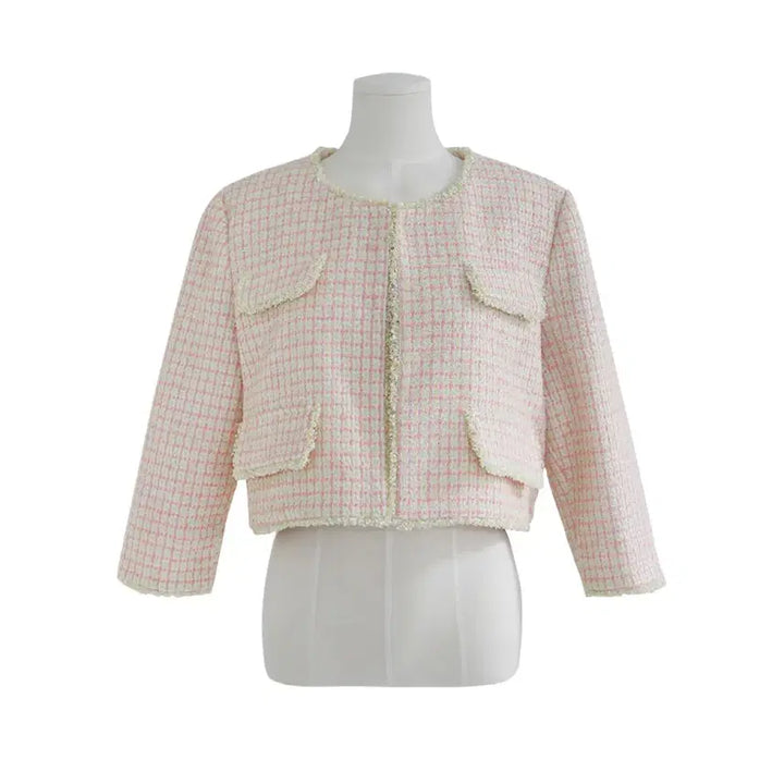 [BUNJANG] Freckle Candy Tweed Crop Jacket / [택O미시착새상품] 프레클 캔디 트위드 크롭 자켓 freckle 핑크