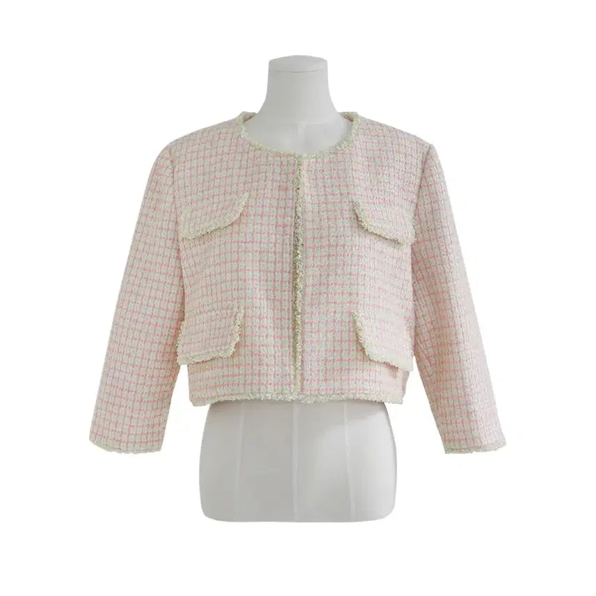 [BUNJANG] Freckle Candy Tweed Crop Jacket / [택O미시착새상품] 프레클 캔디 트위드 크롭 자켓 freckle 핑크