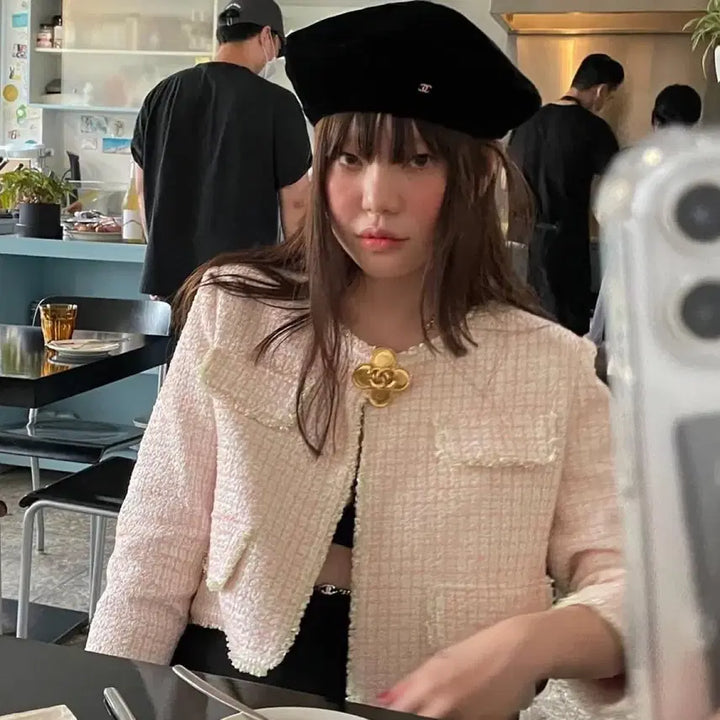 [BUNJANG] Freckle Candy Tweed Crop Jacket / [택O미시착새상품] 프레클 캔디 트위드 크롭 자켓 freckle 핑크