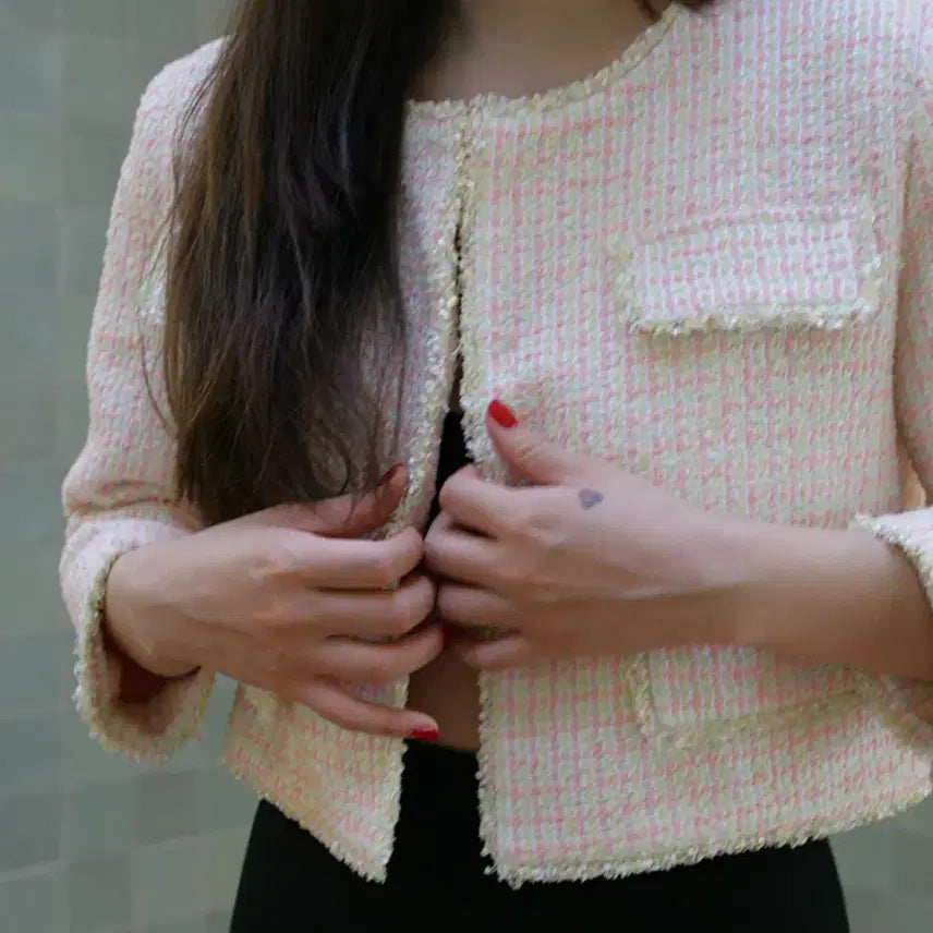 [BUNJANG] Freckle Candy Tweed Crop Jacket / [택O미시착새상품] 프레클 캔디 트위드 크롭 자켓 freckle 핑크