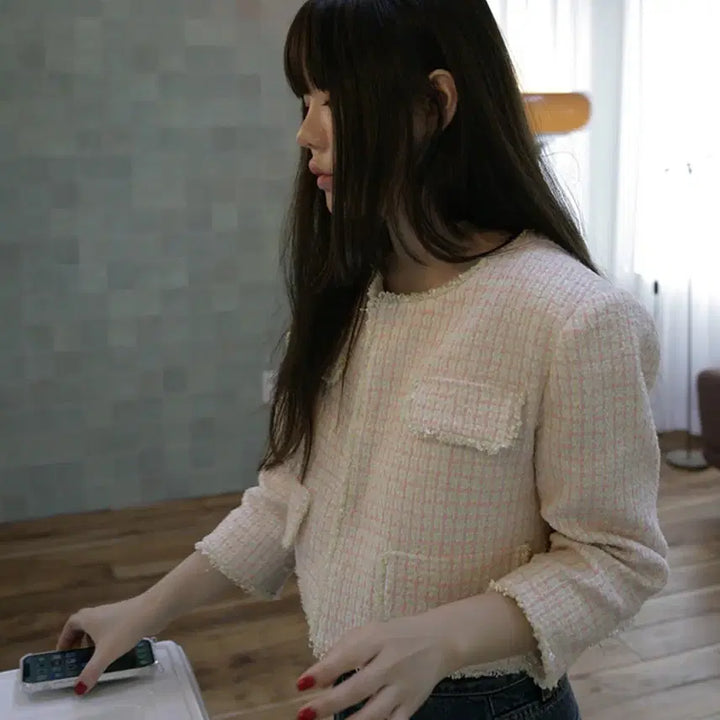 [BUNJANG] Freckle Candy Tweed Crop Jacket / [택O미시착새상품] 프레클 캔디 트위드 크롭 자켓 freckle 핑크