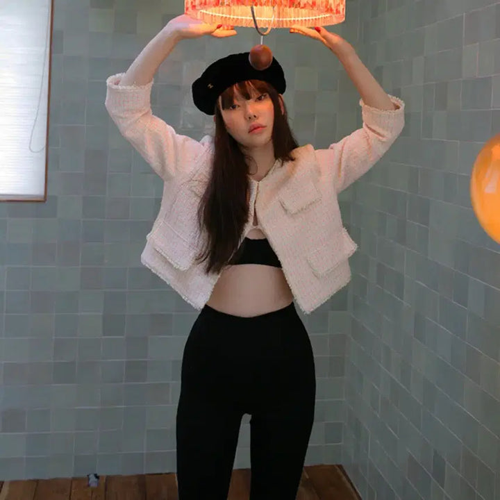 [BUNJANG] Freckle Candy Tweed Crop Jacket / [택O미시착새상품] 프레클 캔디 트위드 크롭 자켓 freckle 핑크