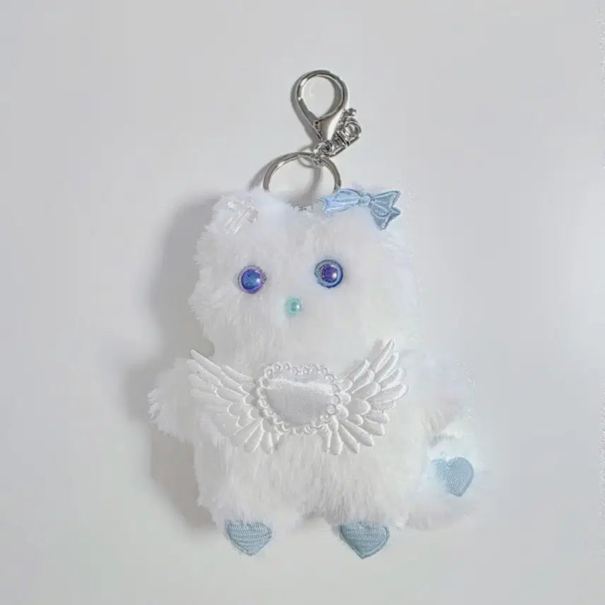 [BUNJANG] Handmade White Angel Cat Keyring / 핸드메이드 화이트 엔젤 캣 키링 인형