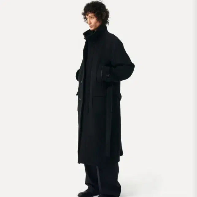 [BUNJANG] Label Archive 25FW Black High Neck Robe Coat / 라벨아카이브 25FW 블랙 하이넥 로브 코트