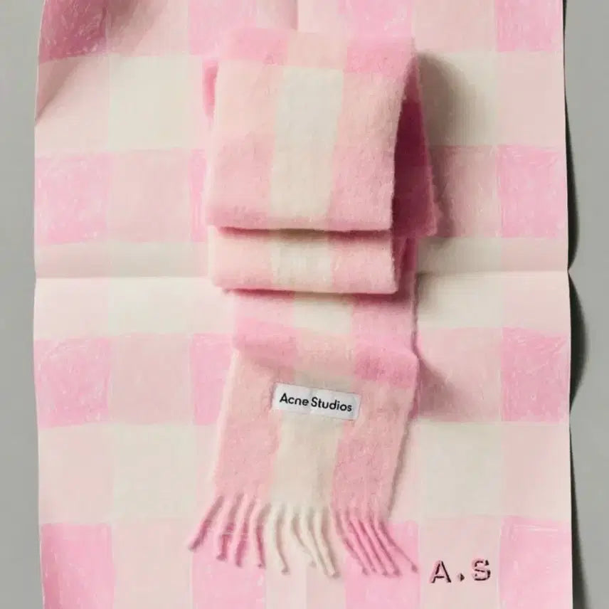 [BUNJANG] Acne Studios 25FW Mohair Wool Check Scarf Candy Pink / 아크네스튜디오 25fw 모헤어 울 체크 머플러 목도리 캔디핑크 화이트