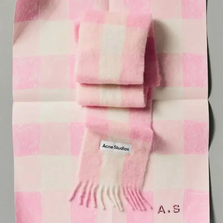 [BUNJANG] Acne Studios 25FW Mohair Wool Check Scarf Candy Pink / 아크네스튜디오 25fw 모헤어 울 체크 머플러 목도리 캔디핑크 화이트