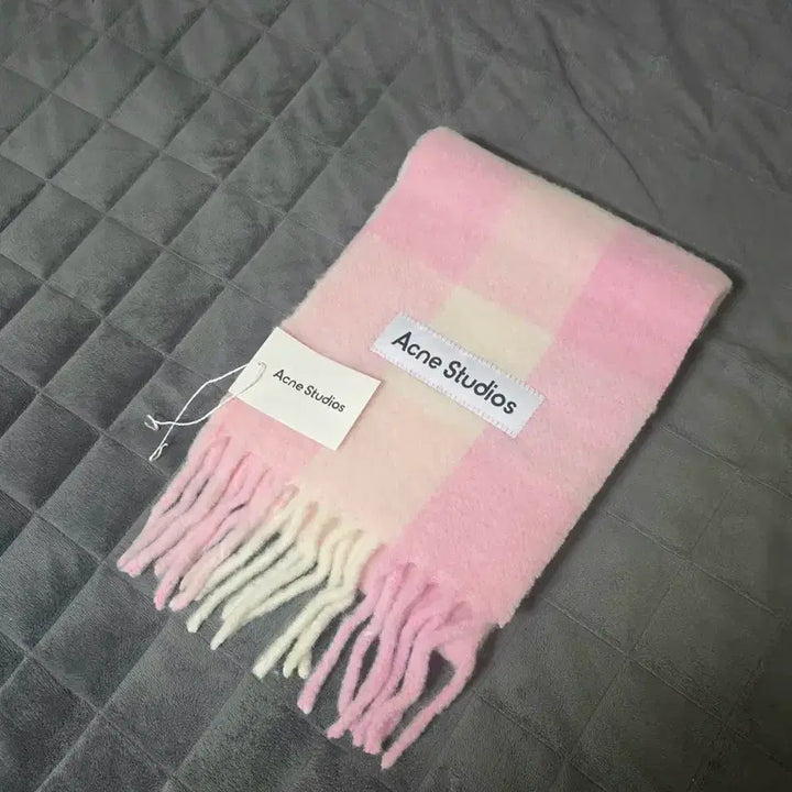 [BUNJANG] Acne Studios 25FW Mohair Wool Check Scarf Candy Pink / 아크네스튜디오 25fw 모헤어 울 체크 머플러 목도리 캔디핑크 화이트