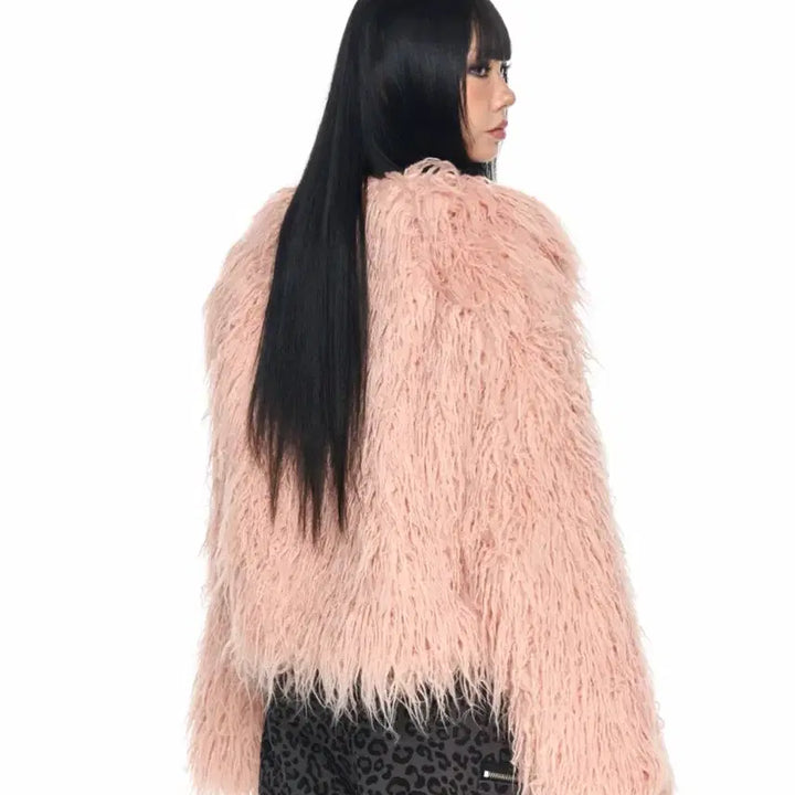 [BUNJANG] Fake Fur Jacket / 스키즘인듀싱 크롭 스파이키 폭스퍼자켓 베이비핑크 페이크시어링숏점퍼헤어리믹